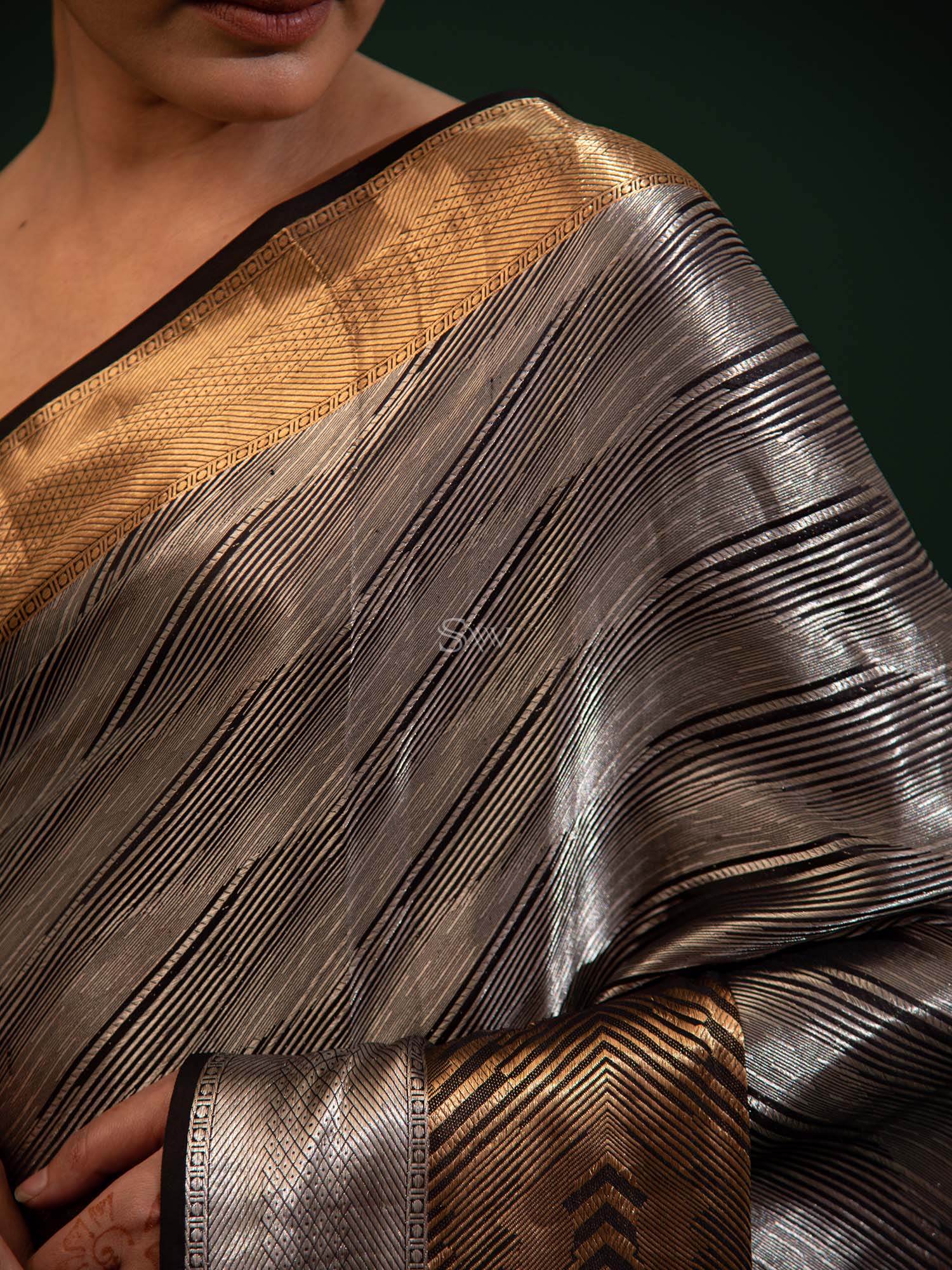 Black Tissue Brocade Handloom Banarasi Saree - Sacred Weaves