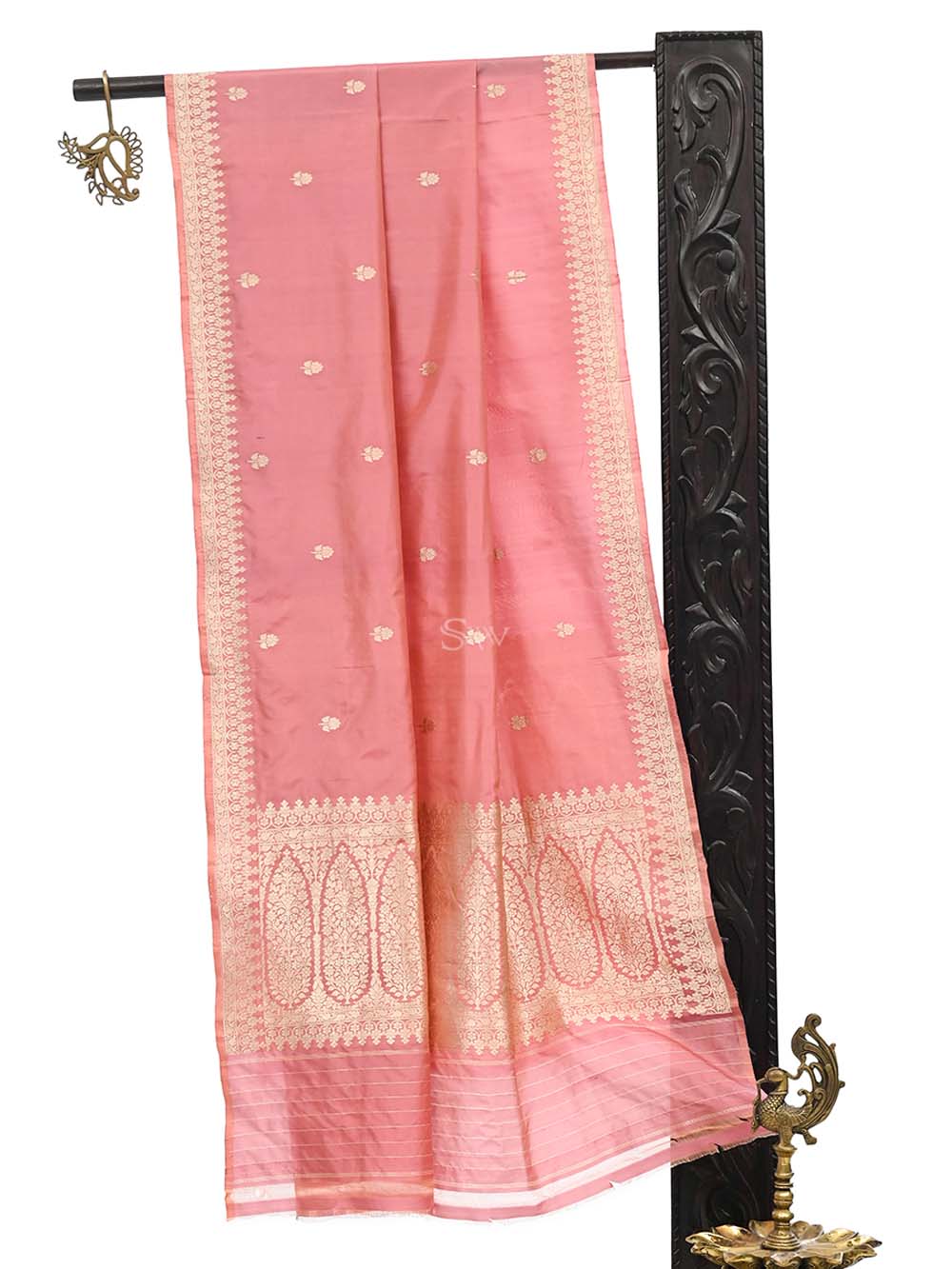 Onion Pink Katan Silk Handloom Banarasi Dupatta - Sacred Weaves