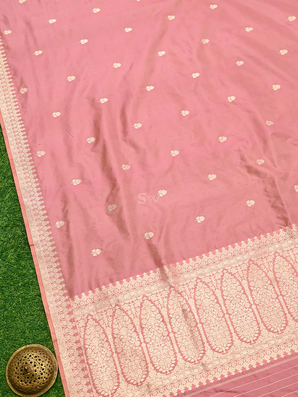 Onion Pink Katan Silk Handloom Banarasi Dupatta - Sacred Weaves