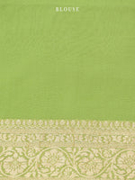 Pista Green Boota Khaddi Georgette Handloom Banarasi Saree - Sacred Weaves