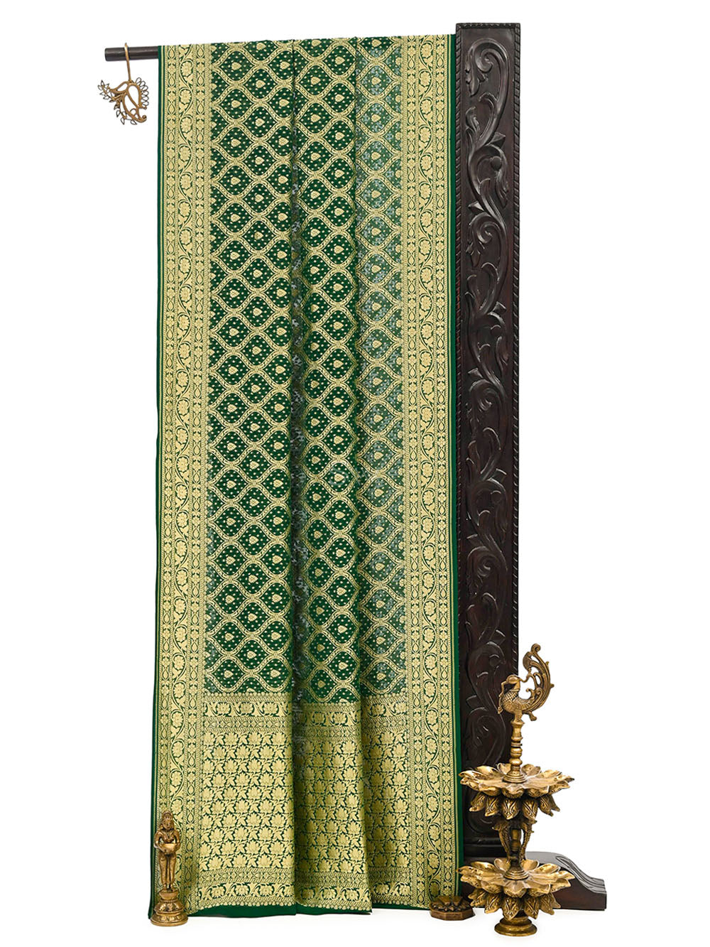 Bottle Green Jaal Khaddi Georgette Handloom Banarasi Saree