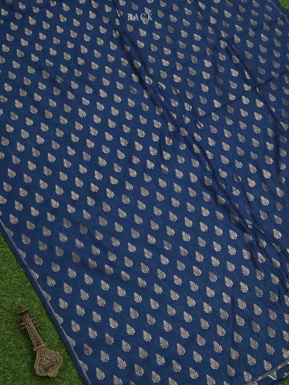 Midnight Blue Moonga Tussar Silk Handloom Banarasi Suit - Sacred Weaves
