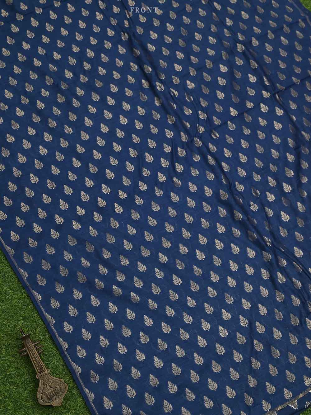 Midnight Blue Moonga Tussar Silk Handloom Banarasi Suit - Sacred Weaves