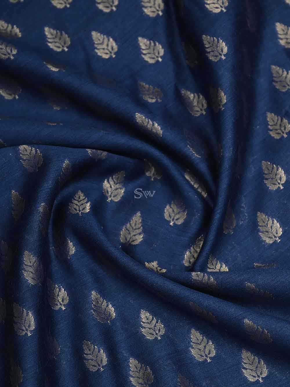 Midnight Blue Moonga Tussar Silk Handloom Banarasi Suit - Sacred Weaves