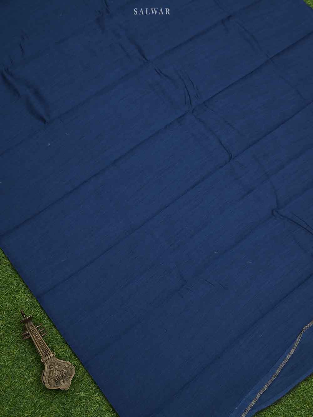 Midnight Blue Moonga Tussar Silk Handloom Banarasi Suit - Sacred Weaves