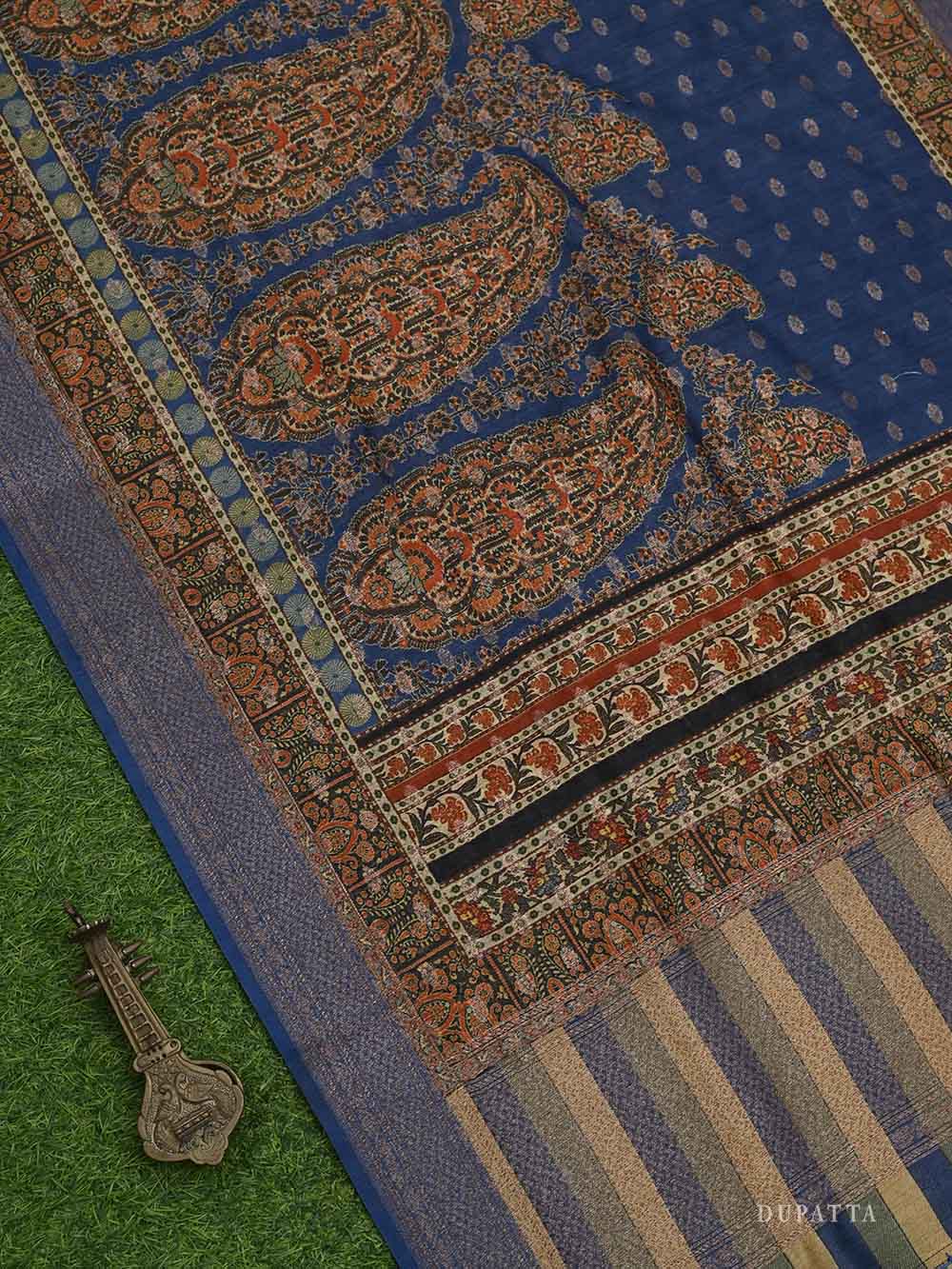 Midnight Blue Moonga Tussar Silk Handloom Banarasi Suit - Sacred Weaves