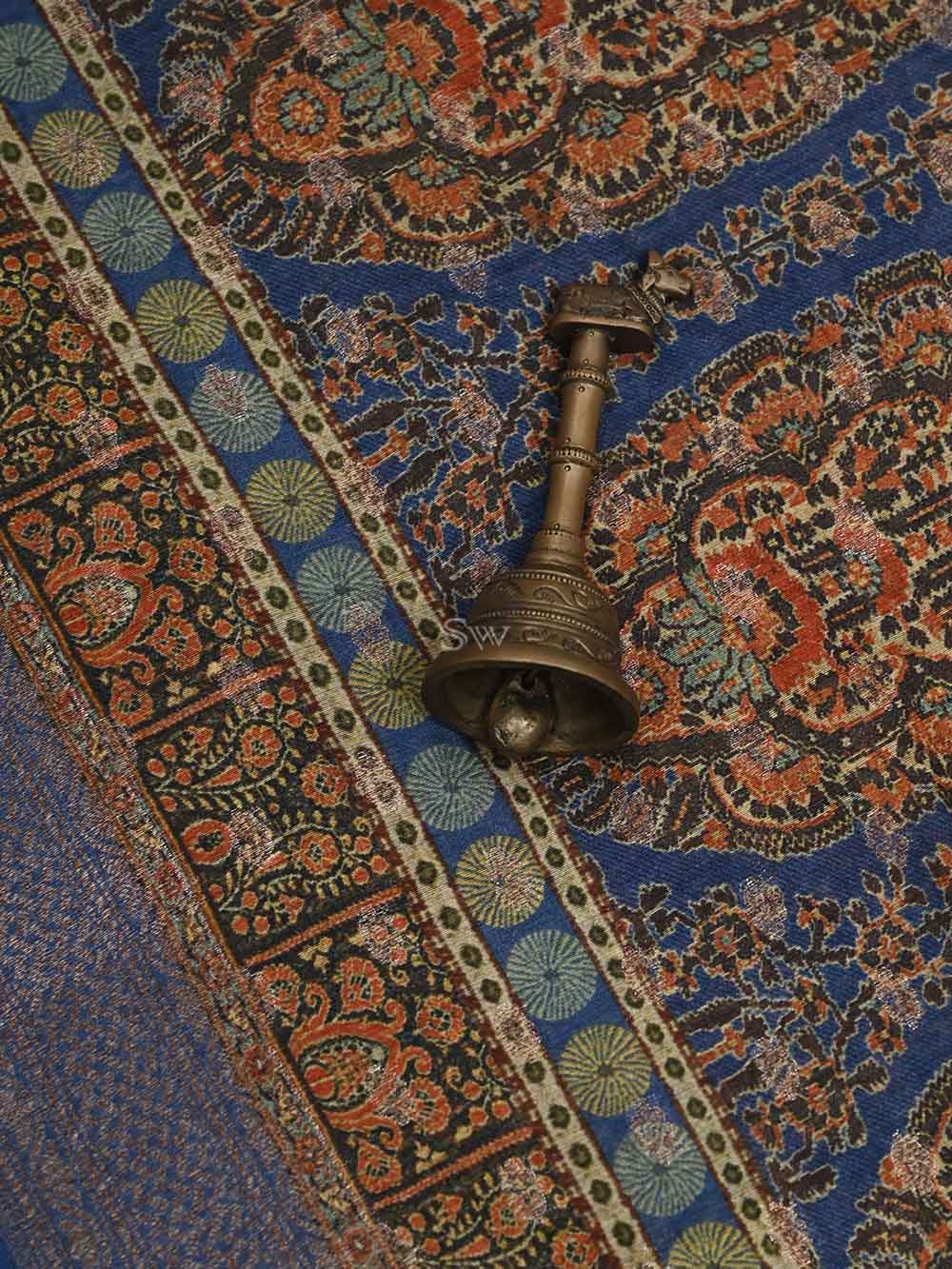 Midnight Blue Moonga Tussar Silk Handloom Banarasi Suit - Sacred Weaves