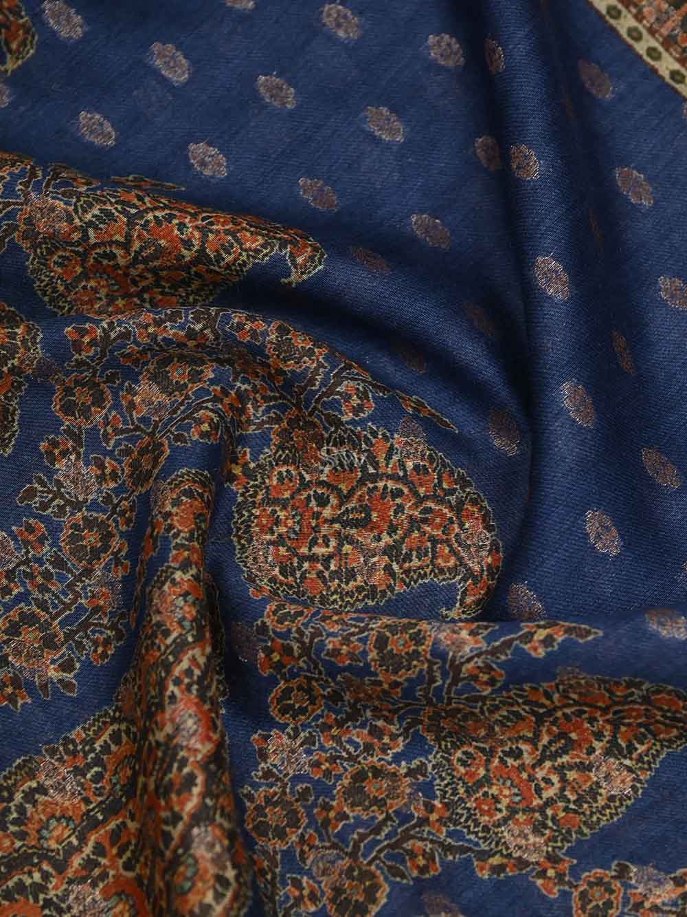 Midnight Blue Moonga Tussar Silk Handloom Banarasi Suit - Sacred Weaves