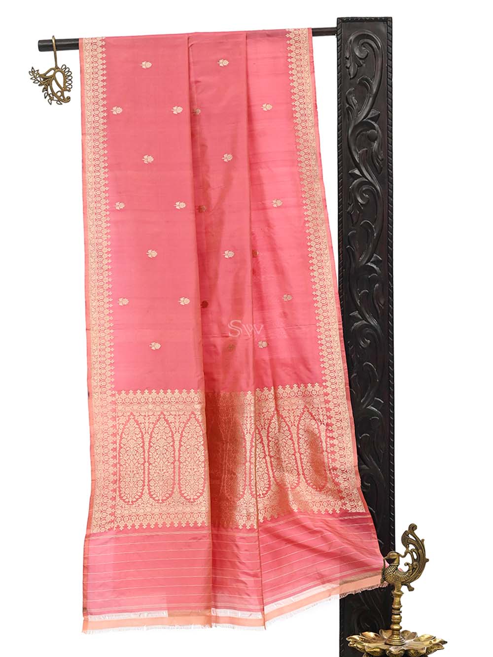 Pink Booti Katan Silk Handloom Banarasi Dupatta - Sacred Weaves