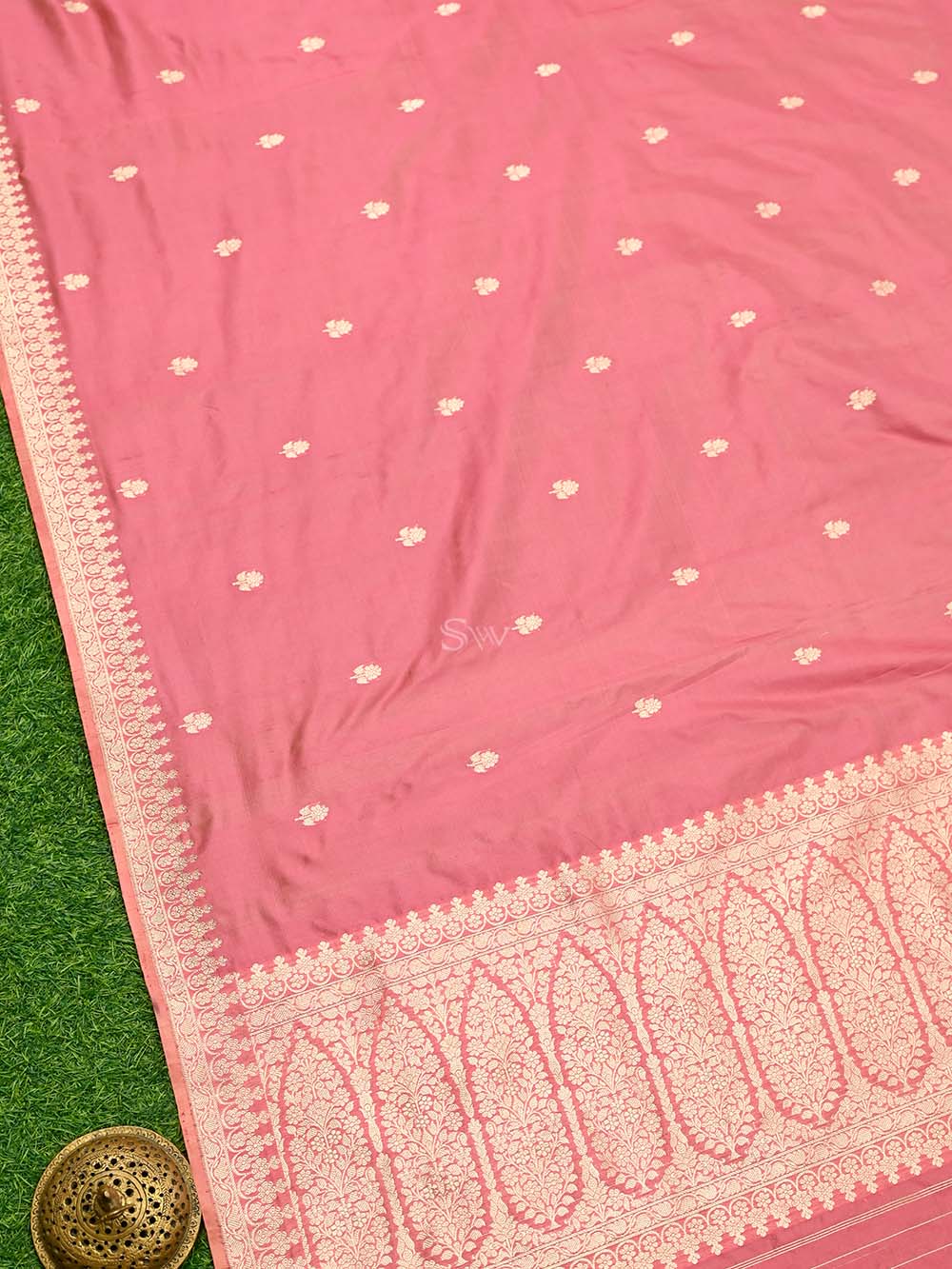 Pink Booti Katan Silk Handloom Banarasi Dupatta - Sacred Weaves