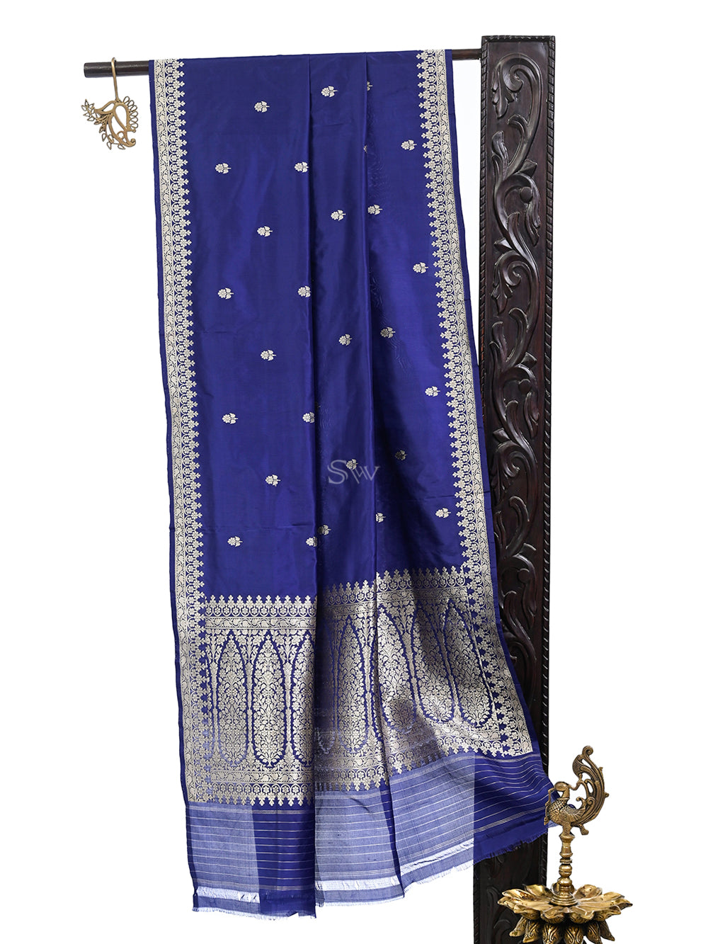 Blue Booti Katan Silk Handloom Banarasi Dupatta - Sacred Weaves