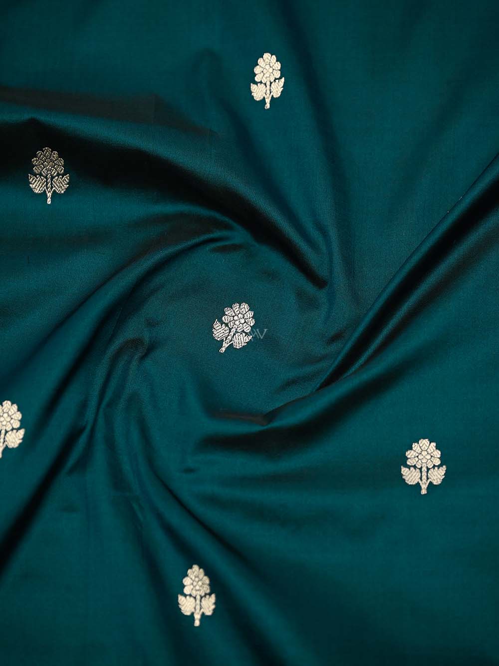 Deep Teal Booti Katan Silk Handloom Banarasi Dupatta