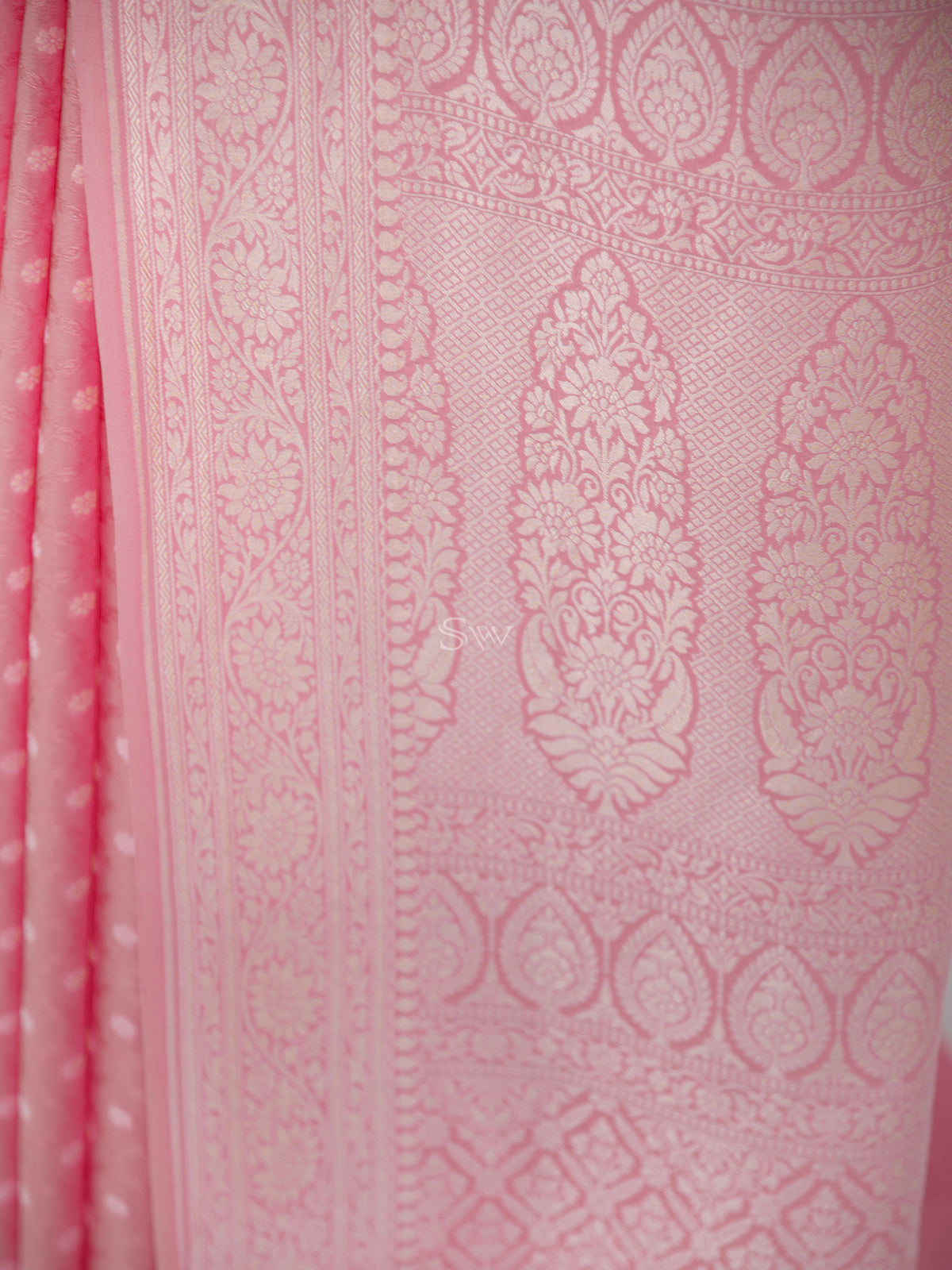 Dusky Pink Booti Crepe Silk Handloom Banarasi Saree - Sacred Weaves
