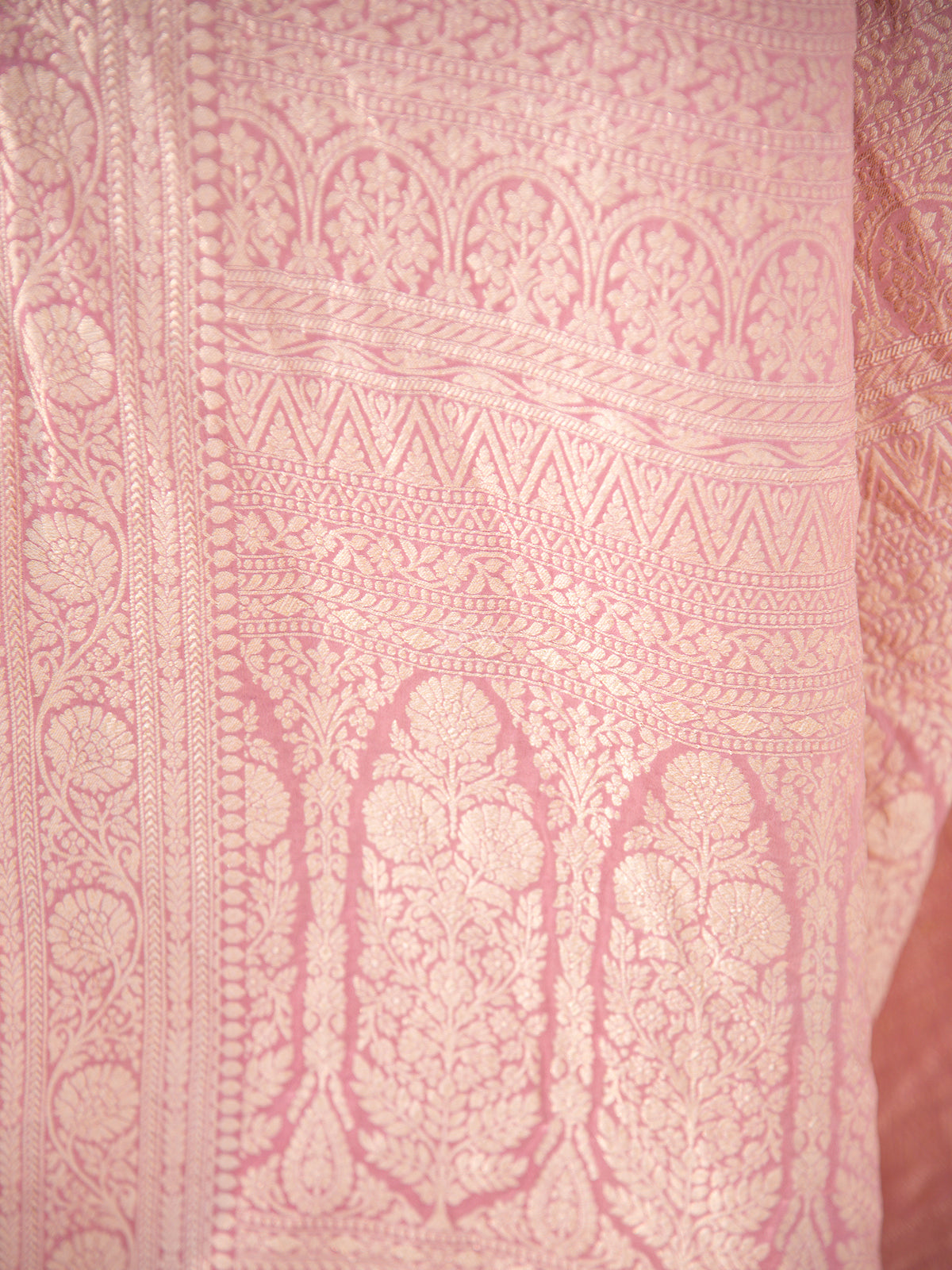 Pastel Pink Booti Crepe Silk Handloom Banarasi Saree - Sacred Weaves