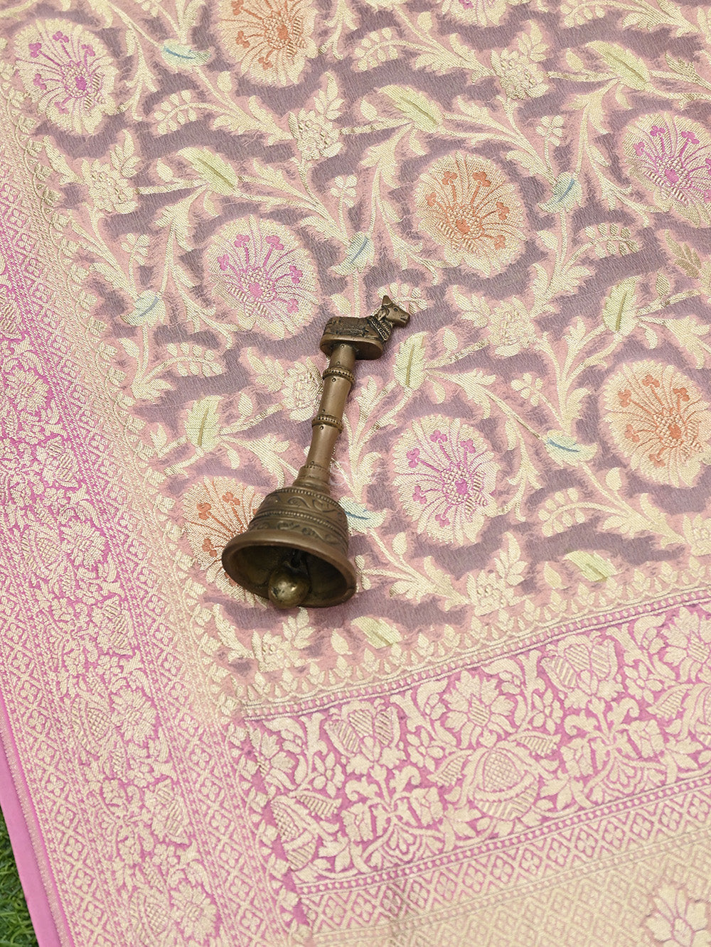 Pastel Pink Jaal Khaddi Georgette Handloom Banarasi Saree