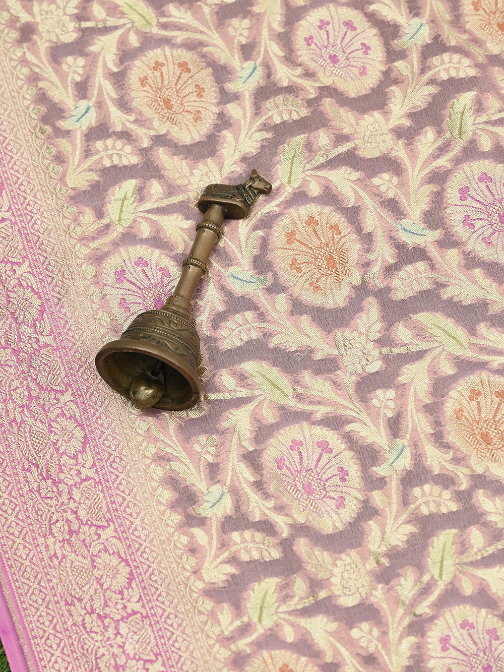 Pastel Pink Jaal Khaddi Georgette Handloom Banarasi Saree - Sacred Weaves