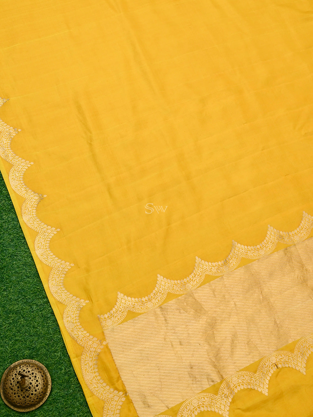 Mustard Plain Katan Silk Handloom Banarasi Saree - Sacred Weaves