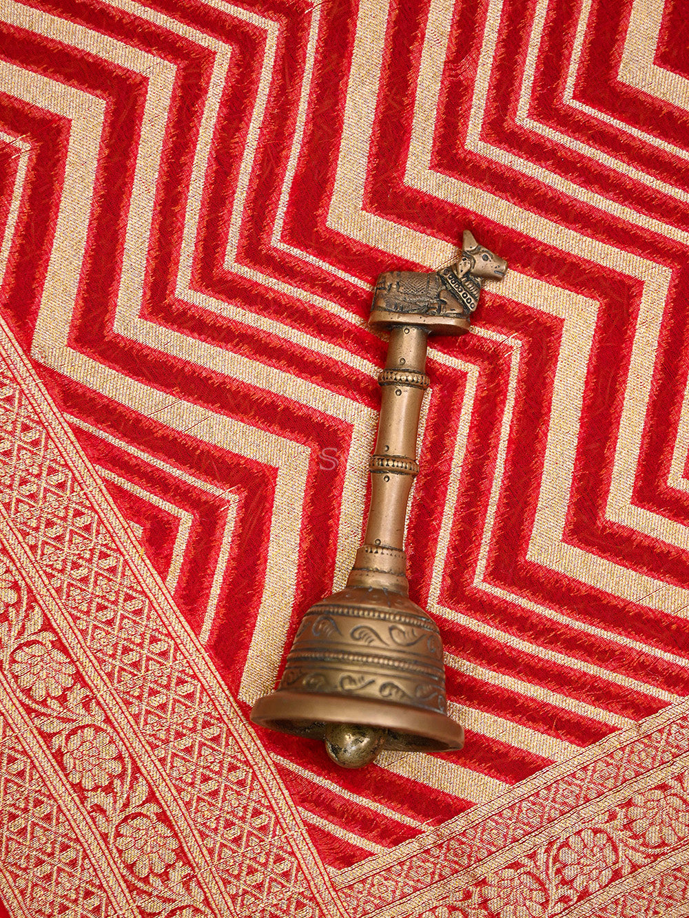 Red Stripe Khaddi Georgette Handloom Banarasi Saree - Gift Box