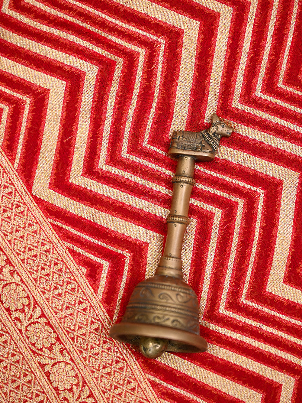 Red Stripe Khaddi Georgette Handloom Banarasi Saree - Gift Box