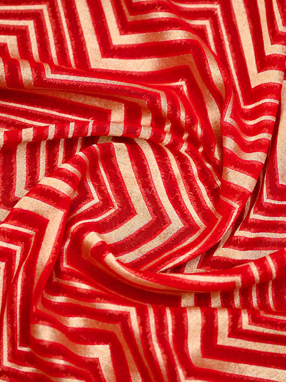 Red Stripe Khaddi Georgette Handloom Banarasi Saree - Gift Box