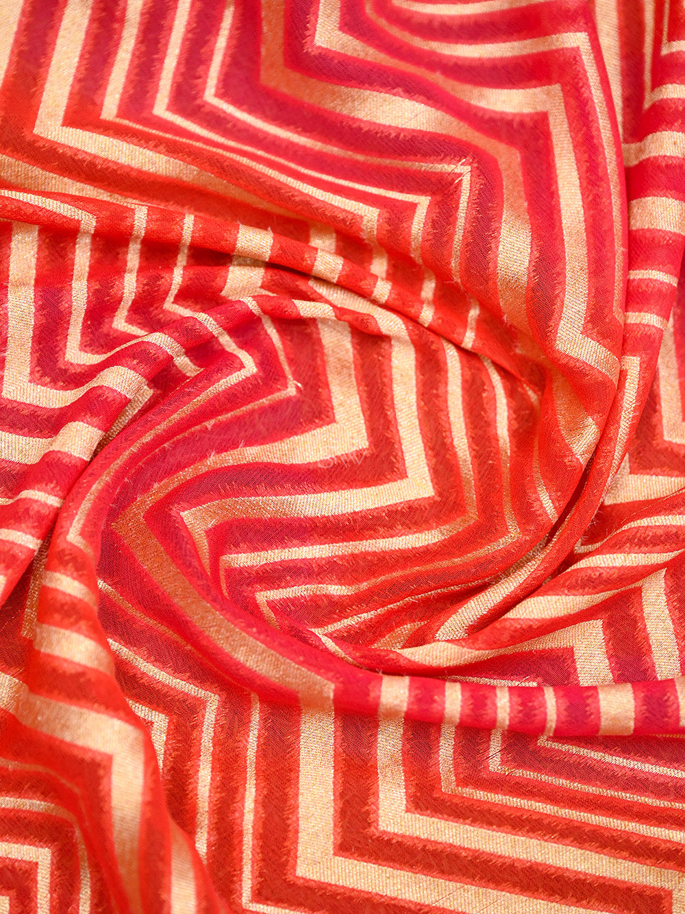 Pink Orange Stripe Khaddi Georgette Handloom Banarasi Saree