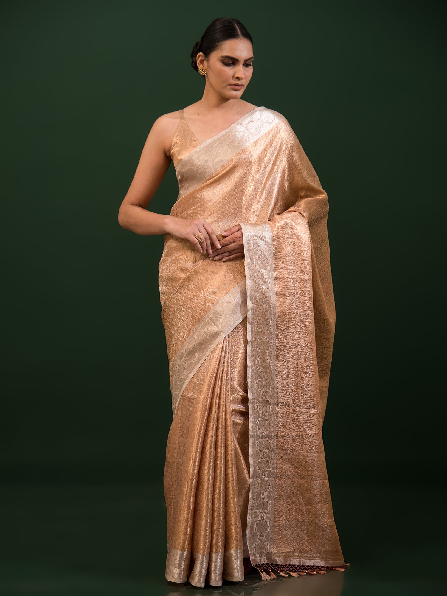 Brown Tissue Brocade Handloom Banarasi Saree - Sacred Weaves