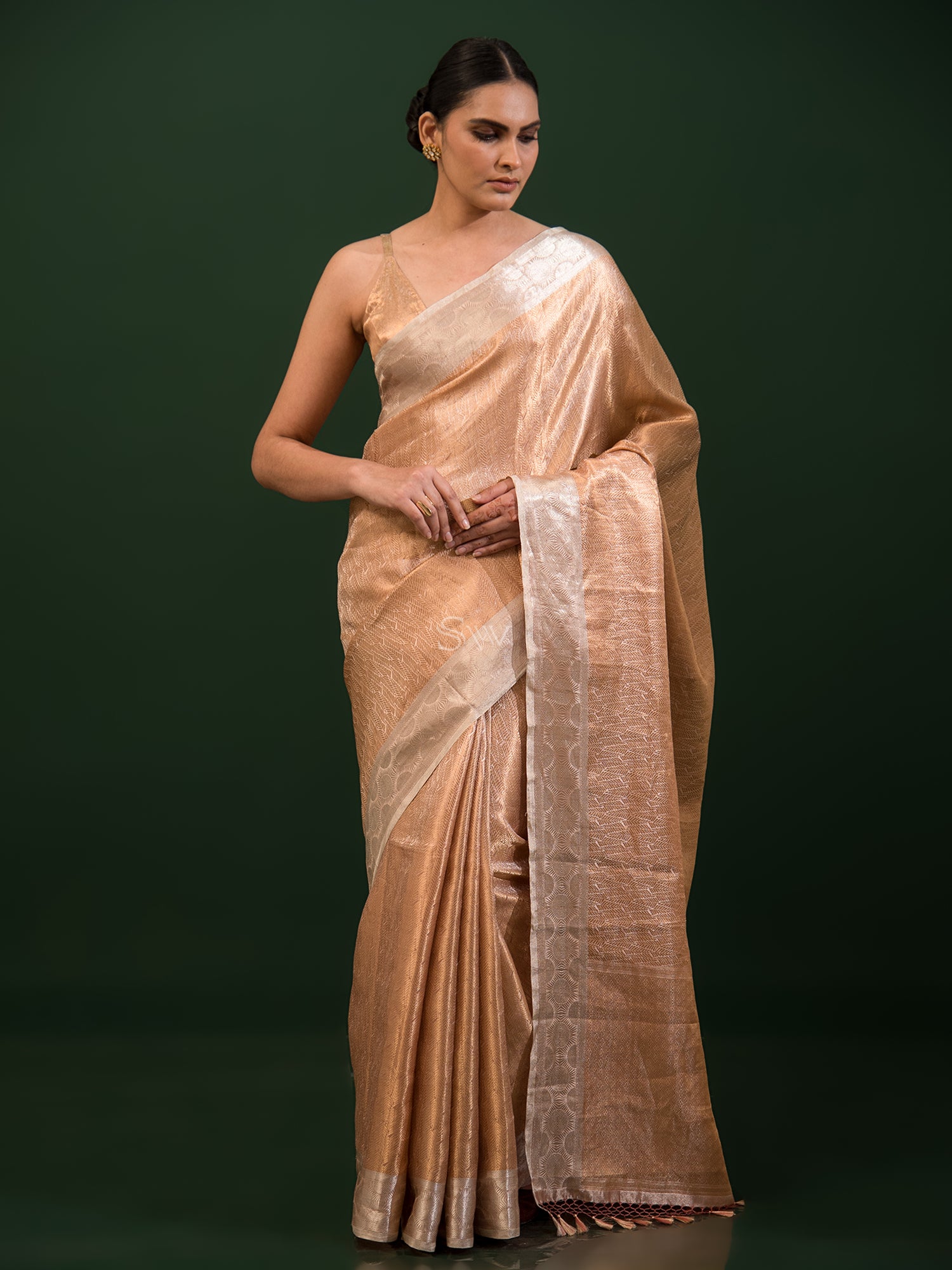 Brown Tissue Brocade Handloom Banarasi Saree - Sacred Weaves