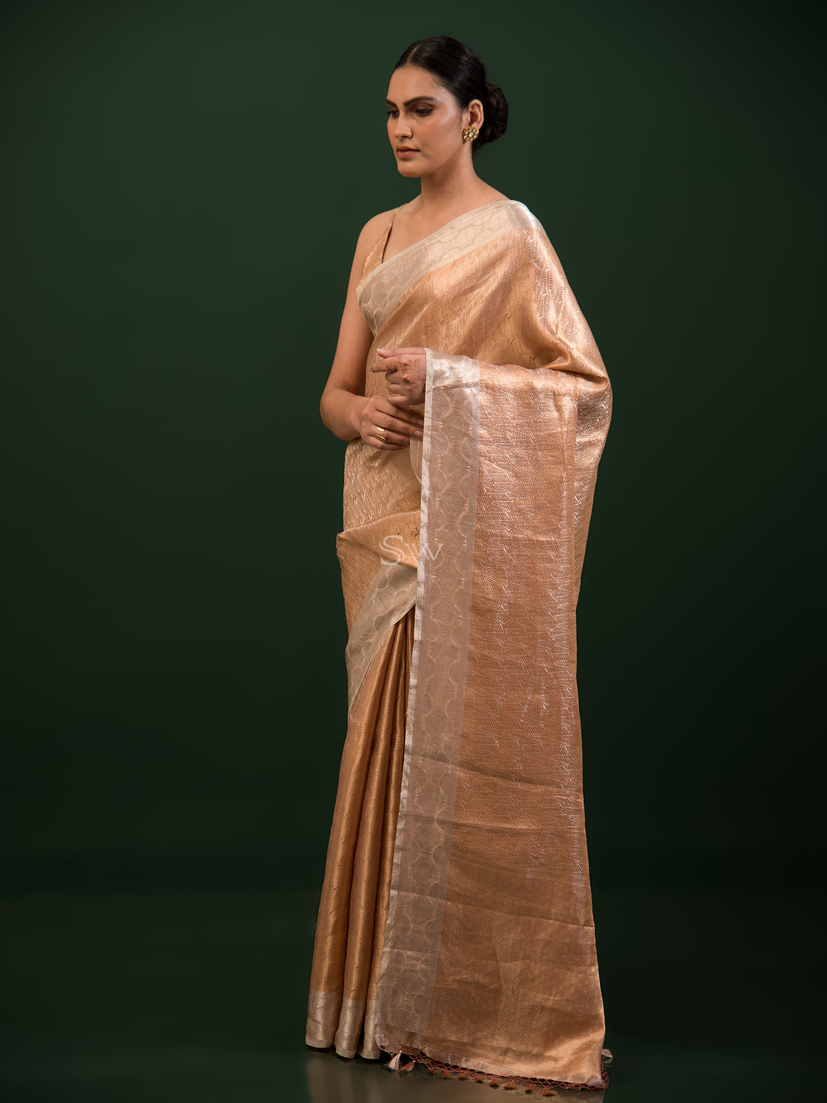 Brown Tissue Brocade Handloom Banarasi Saree - Sacred Weaves
