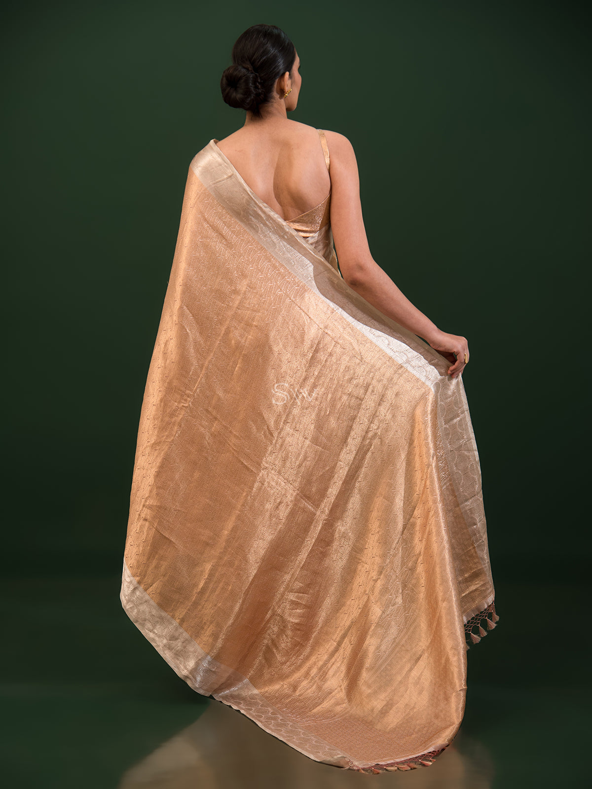 Brown Tissue Brocade Handloom Banarasi Saree - Sacred Weaves
