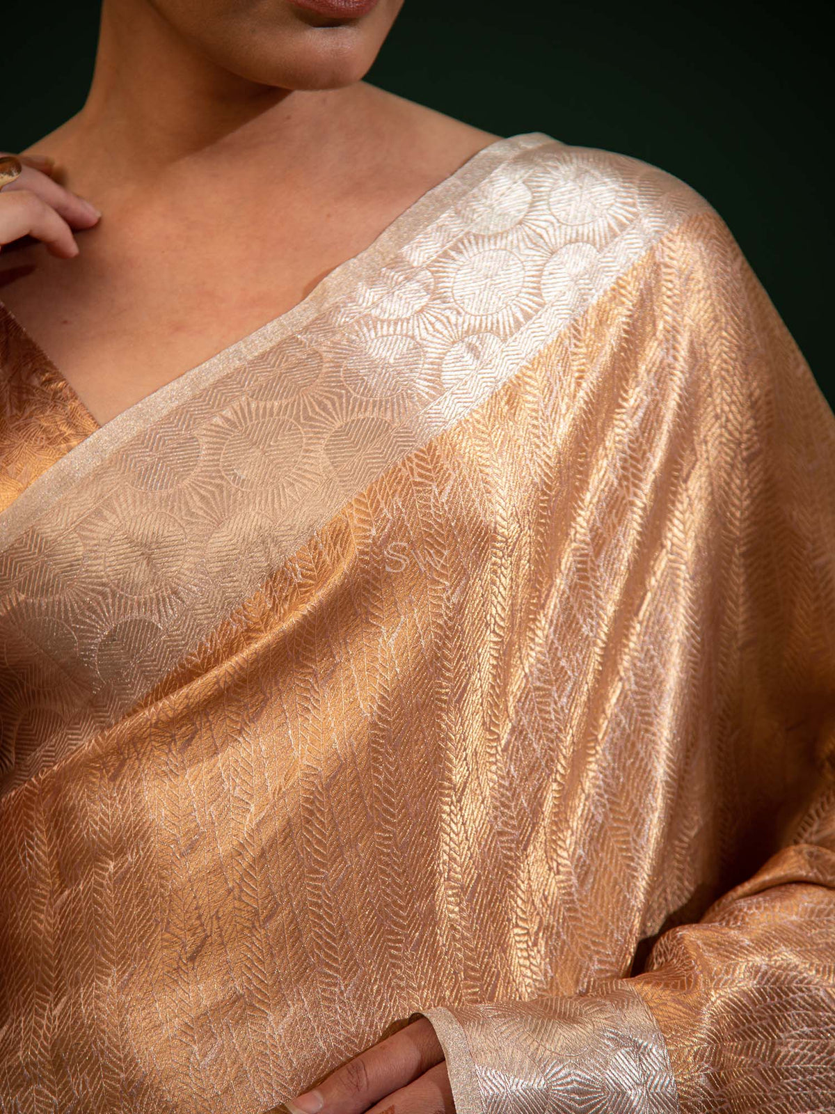 Brown Tissue Brocade Handloom Banarasi Saree - Sacred Weaves