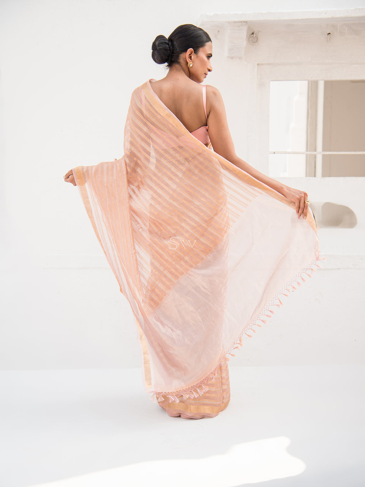 Pastel Pink Tissue Handloom Banarasi Saree - Sacred Weaves