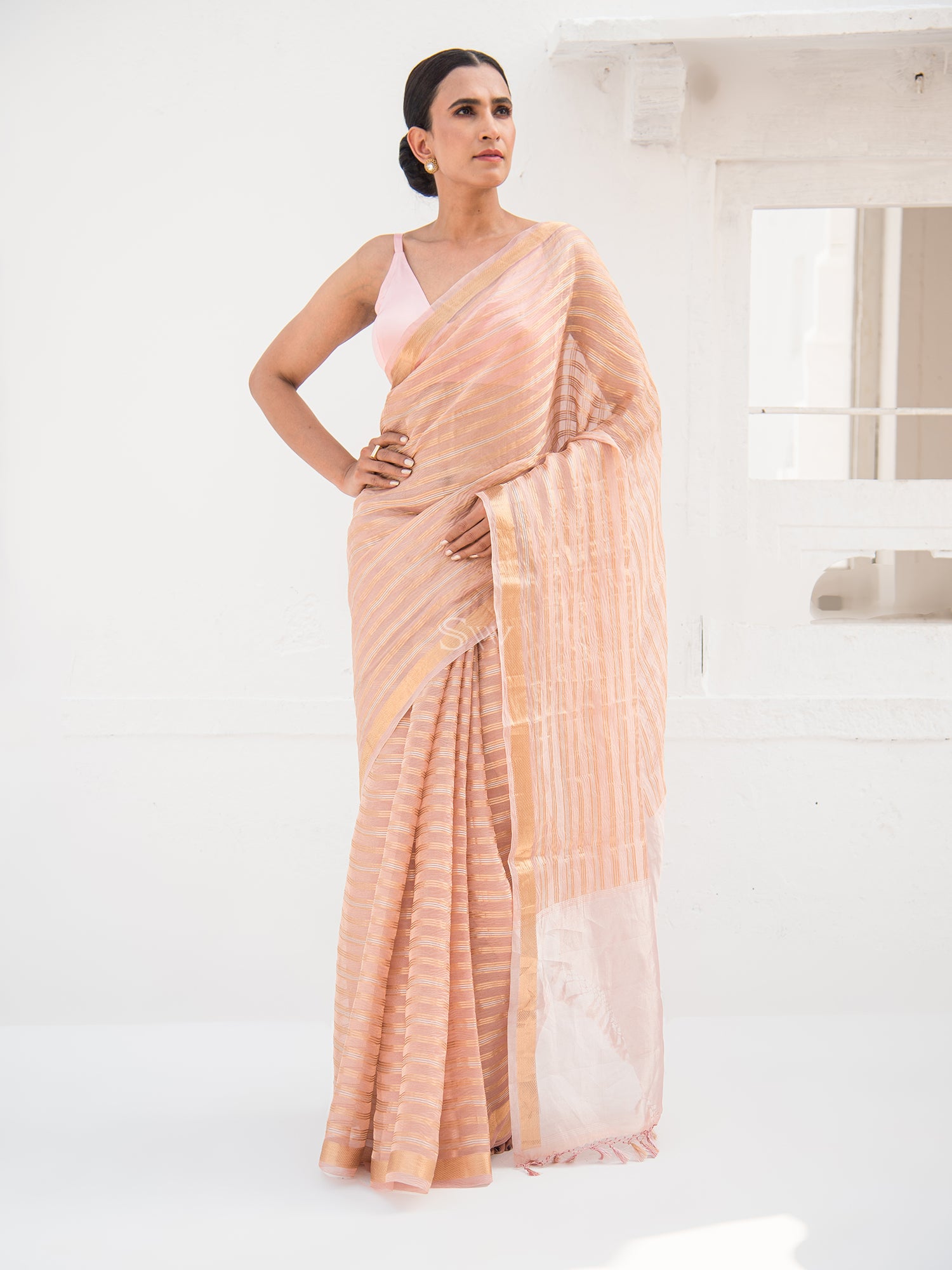 Pastel Pink Tissue Handloom Banarasi Saree - Sacred Weaves