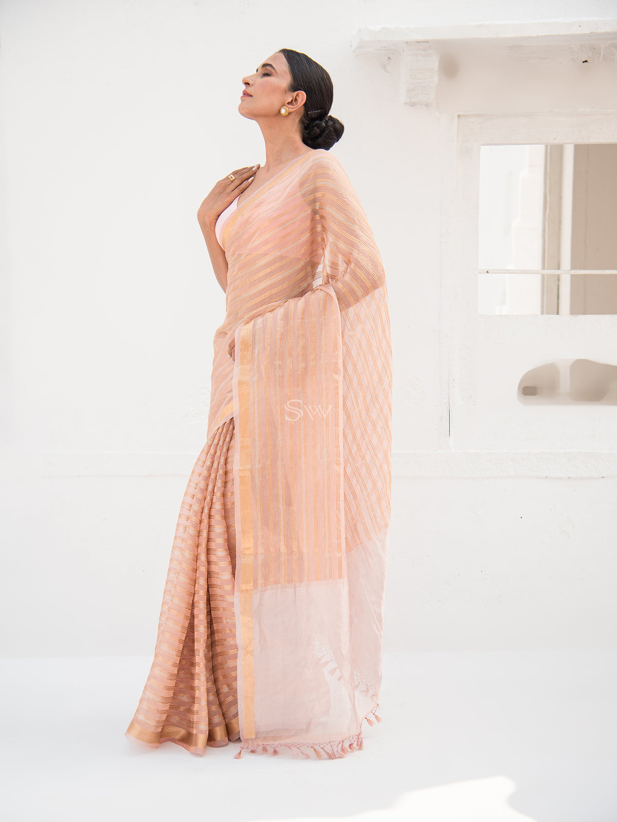 Pastel Pink Tissue Handloom Banarasi Saree - Sacred Weaves