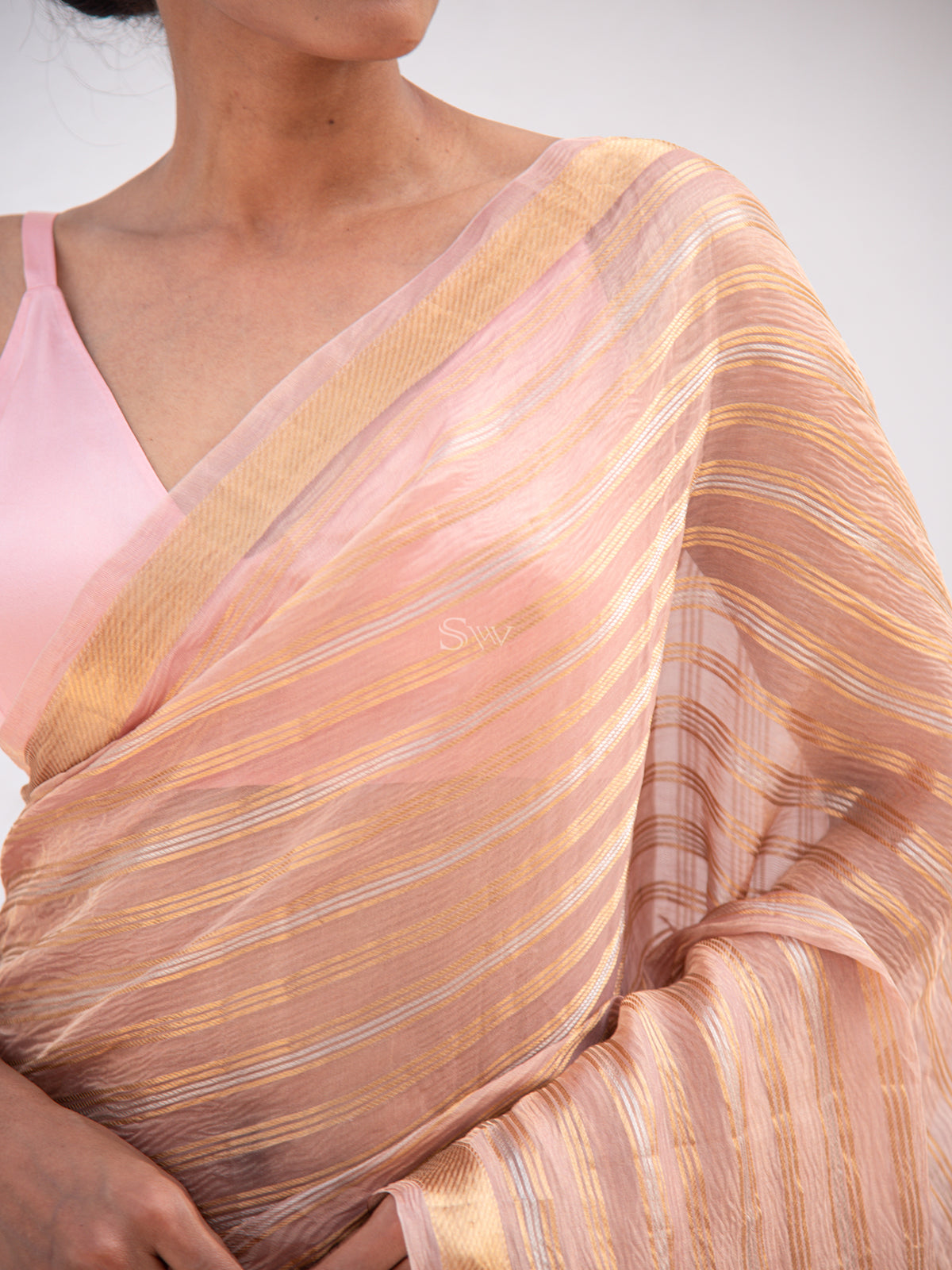 Pastel Pink Tissue Handloom Banarasi Saree - Sacred Weaves