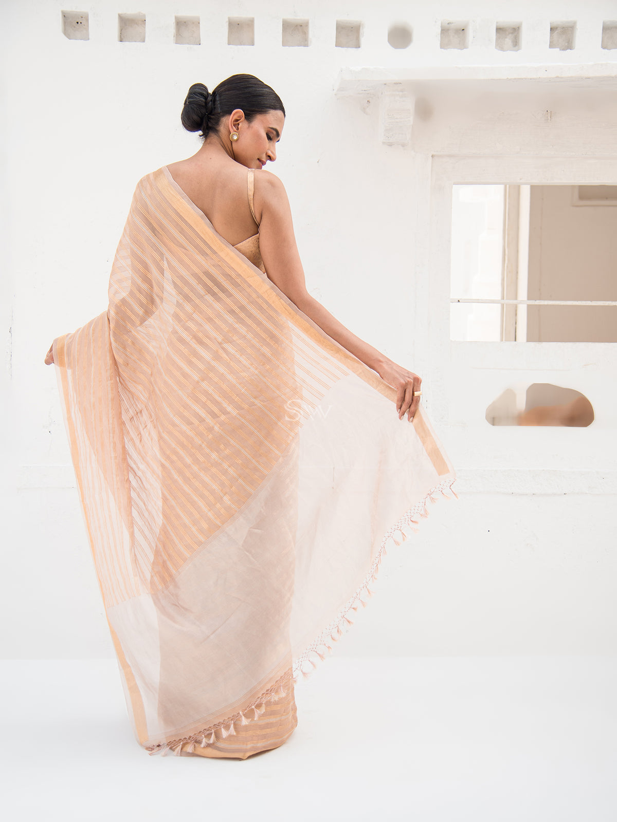 Pastel Brown Tissue Handloom Banarasi Saree - Sacred Weaves