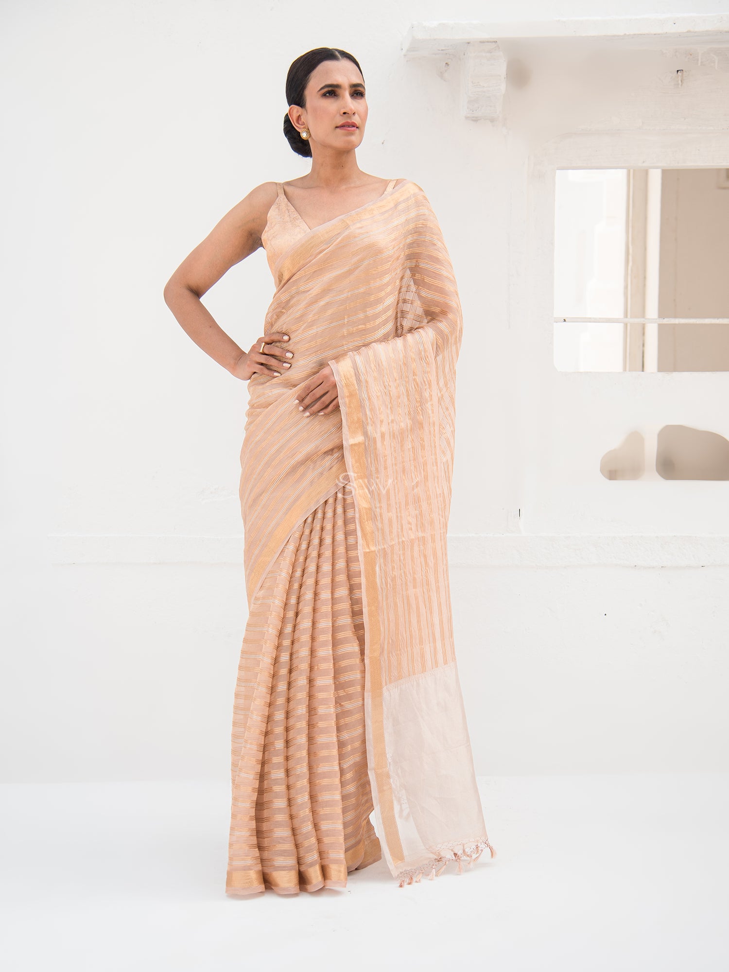 Pastel Brown Tissue Handloom Banarasi Saree - Sacred Weaves