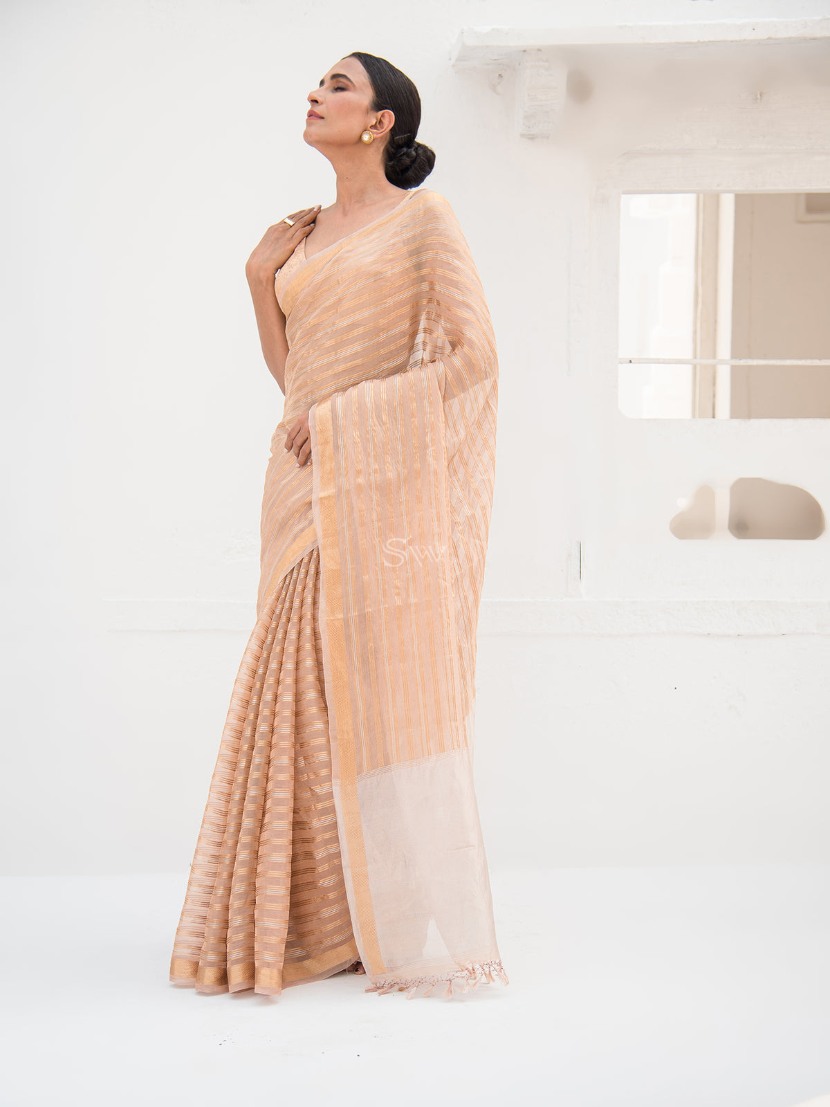 Pastel Brown Tissue Handloom Banarasi Saree - Sacred Weaves