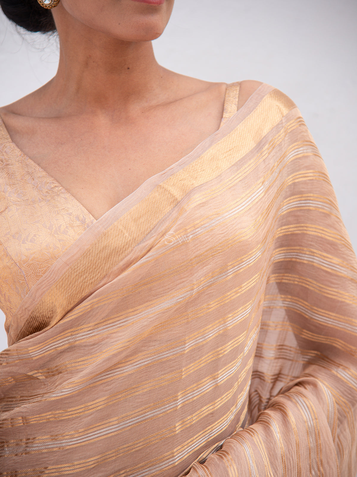 Pastel Brown Tissue Handloom Banarasi Saree - Sacred Weaves