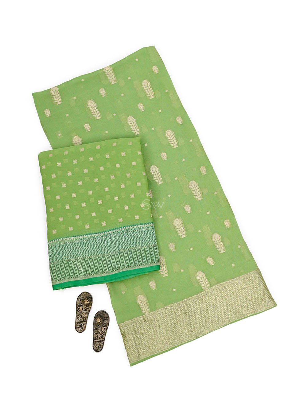 Pista Green Rangkat Khaddi Georgette Handloom Banarasi Suit