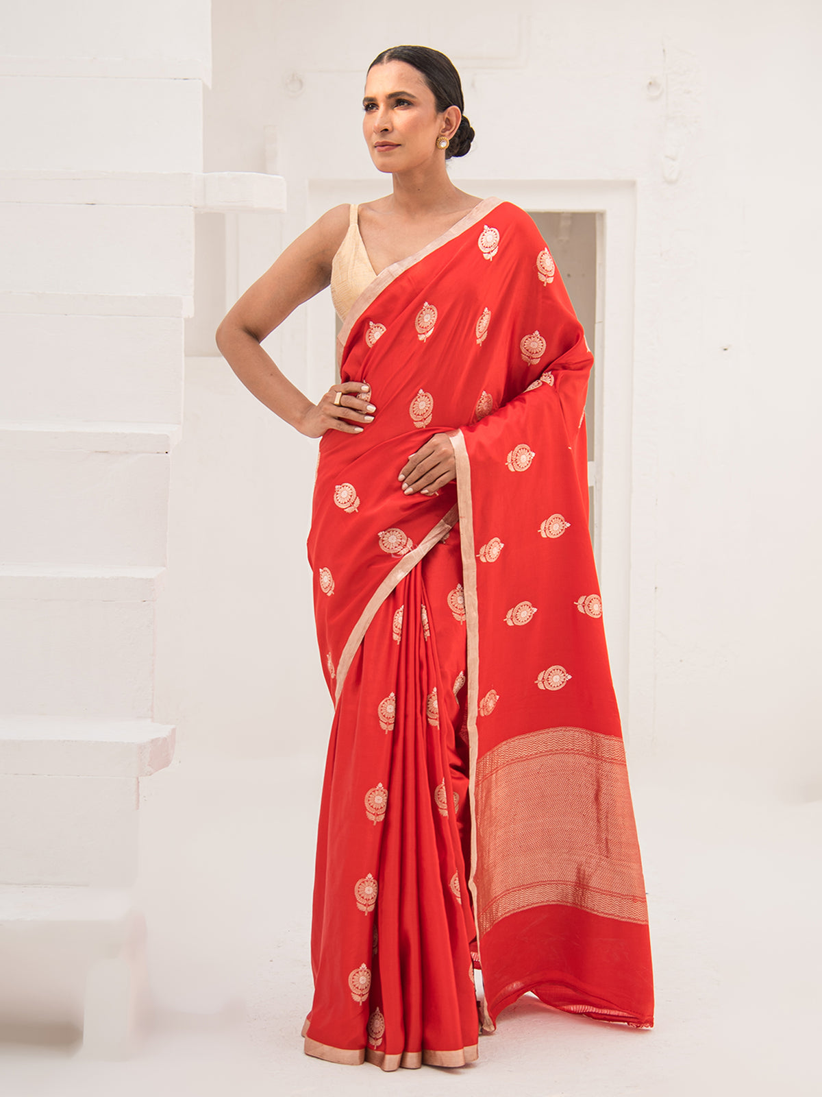 Red Mashru Satin Silk Handloom Banarasi Saree