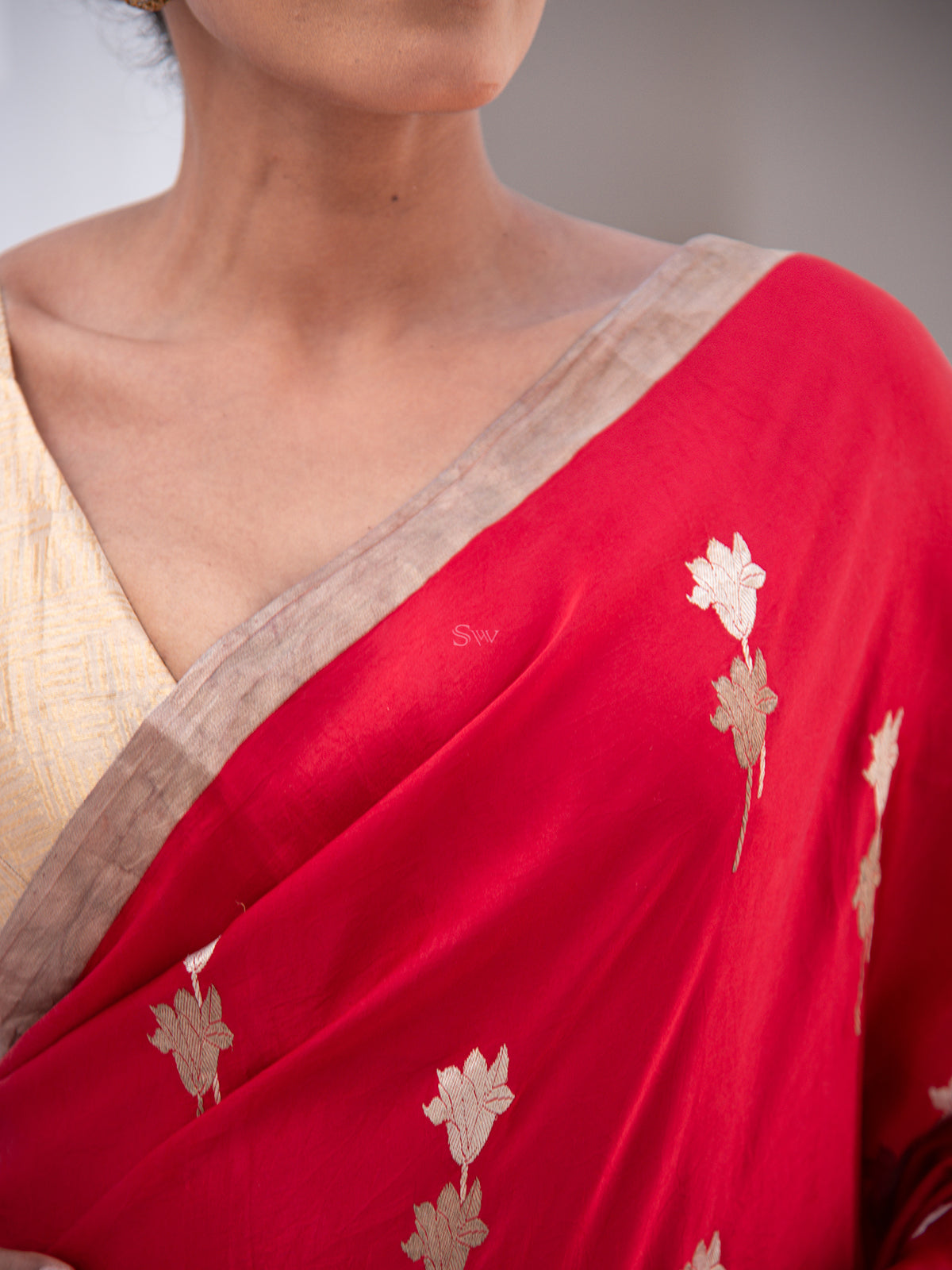 Red Mashru Satin Silk Handloom Banarasi Saree