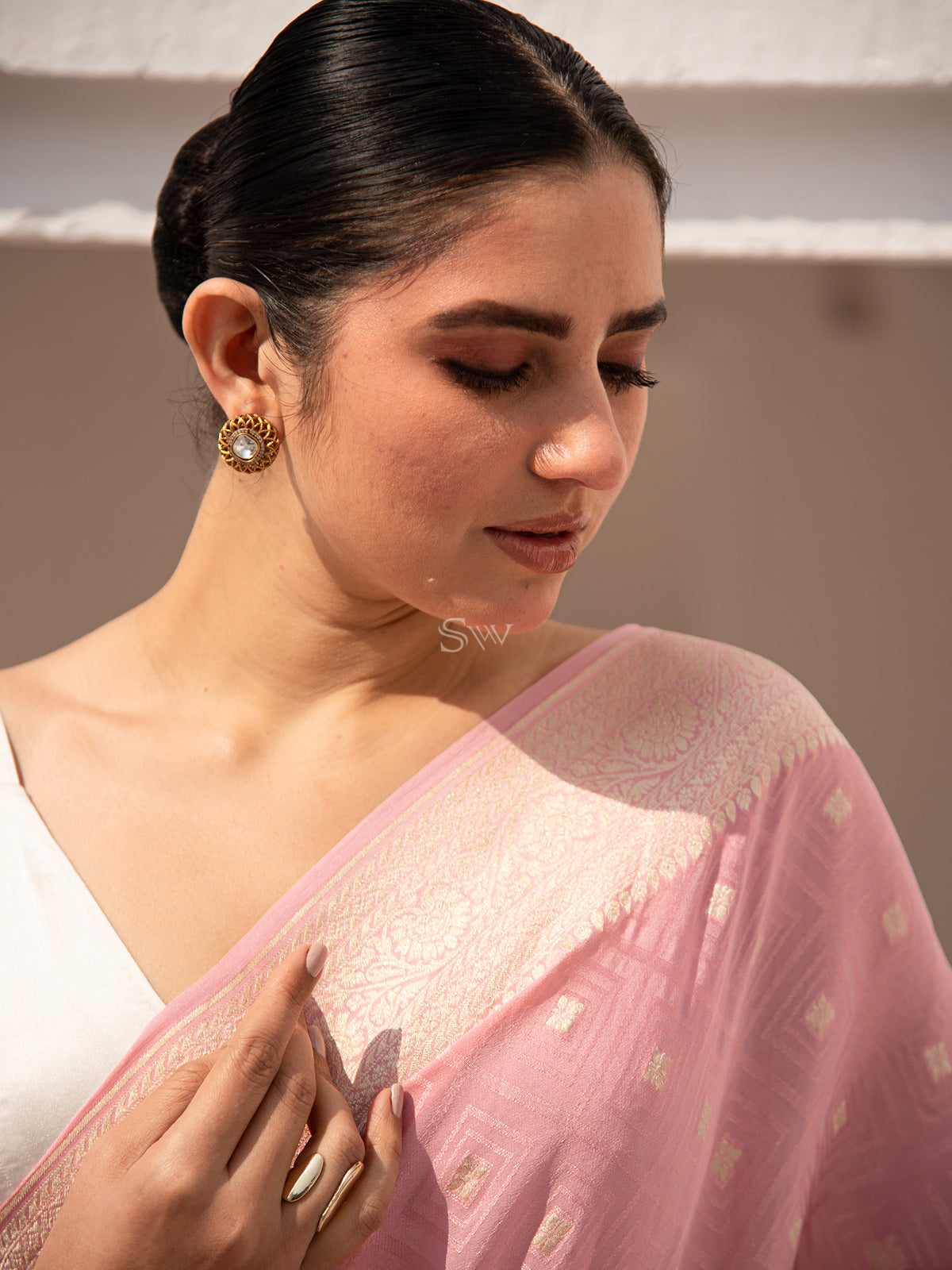 Pastel Pink Crepe Silk Handloom Banarasi Saree - Sacred Weaves
