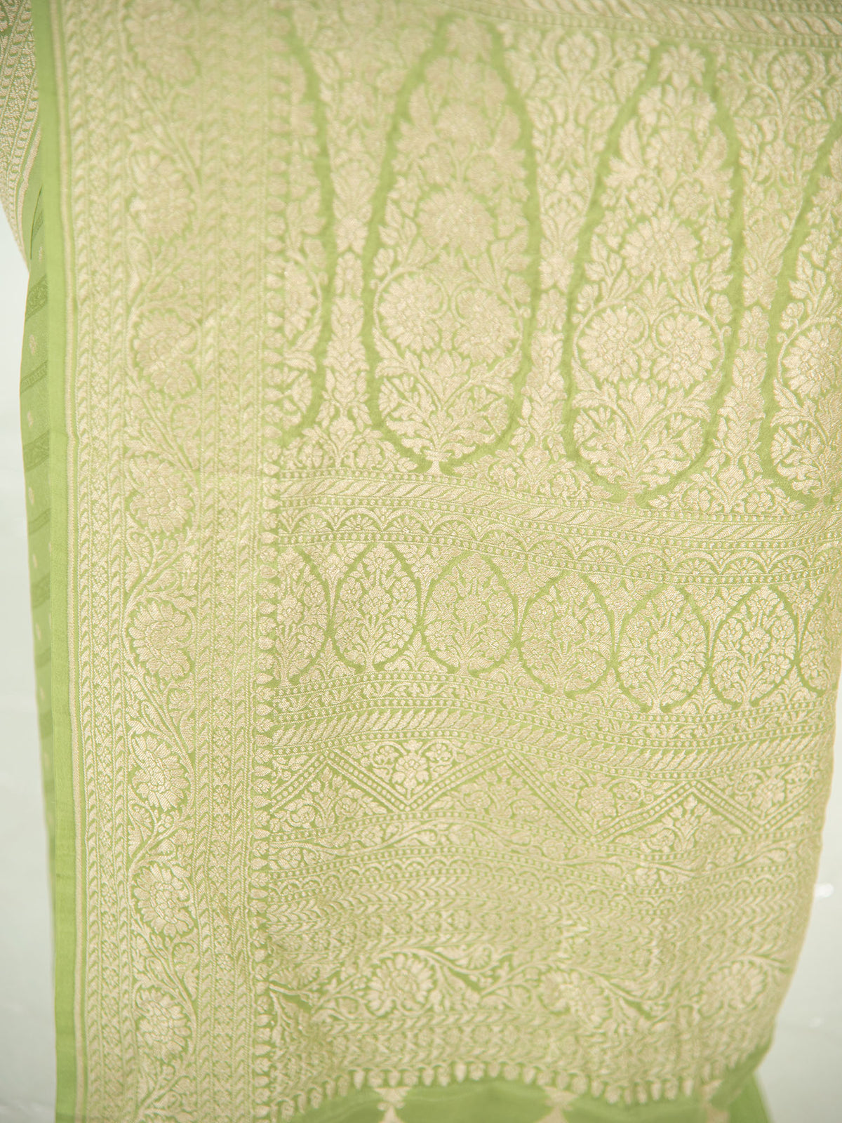 Pista Green Crepe Silk Handloom Banarasi Saree - Sacred Weaves