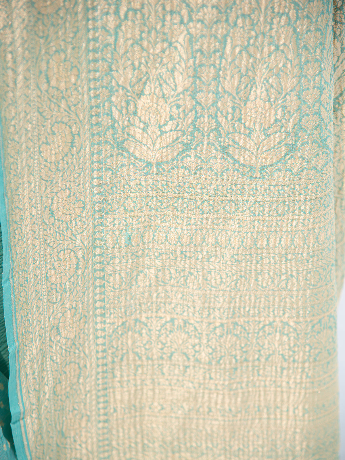 Aqua Green Crush Tissue Silk Handloom Banarasi Saree - Sacred Weaves