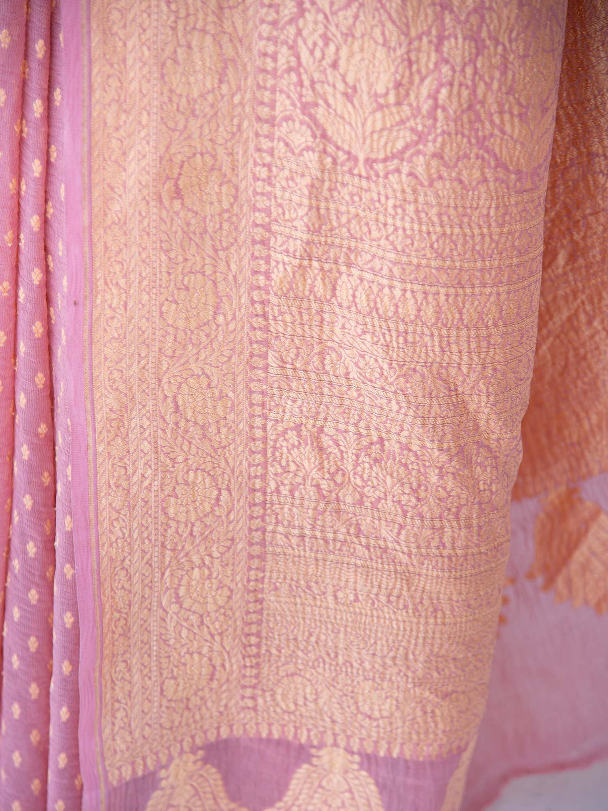 Pastel Pink Pure Crush Tissue Silk Handloom Banarasi Saree - Sacred Weaves
