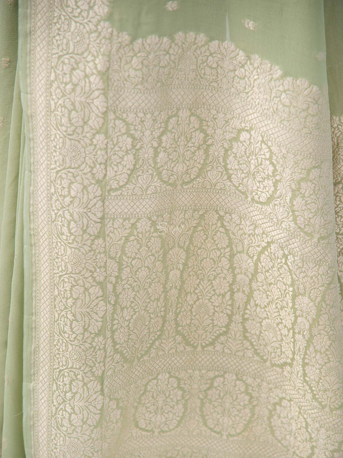 Moss Green Crepe Silk Handloom Banarasi Saree - Sacred Weaves