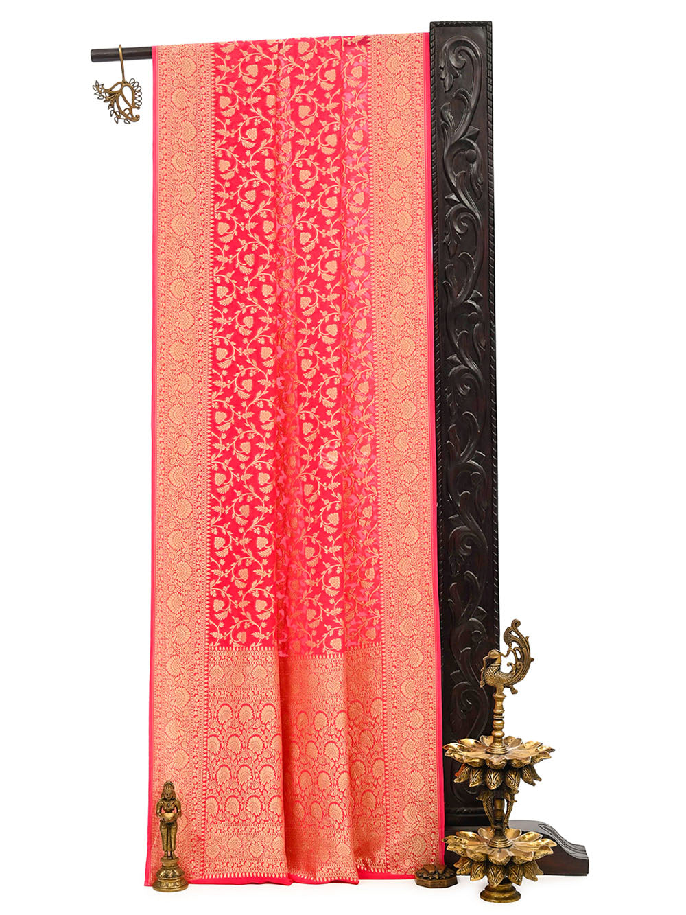Dark Peach Jaal Khaddi Georgette Handloom Banarasi Saree