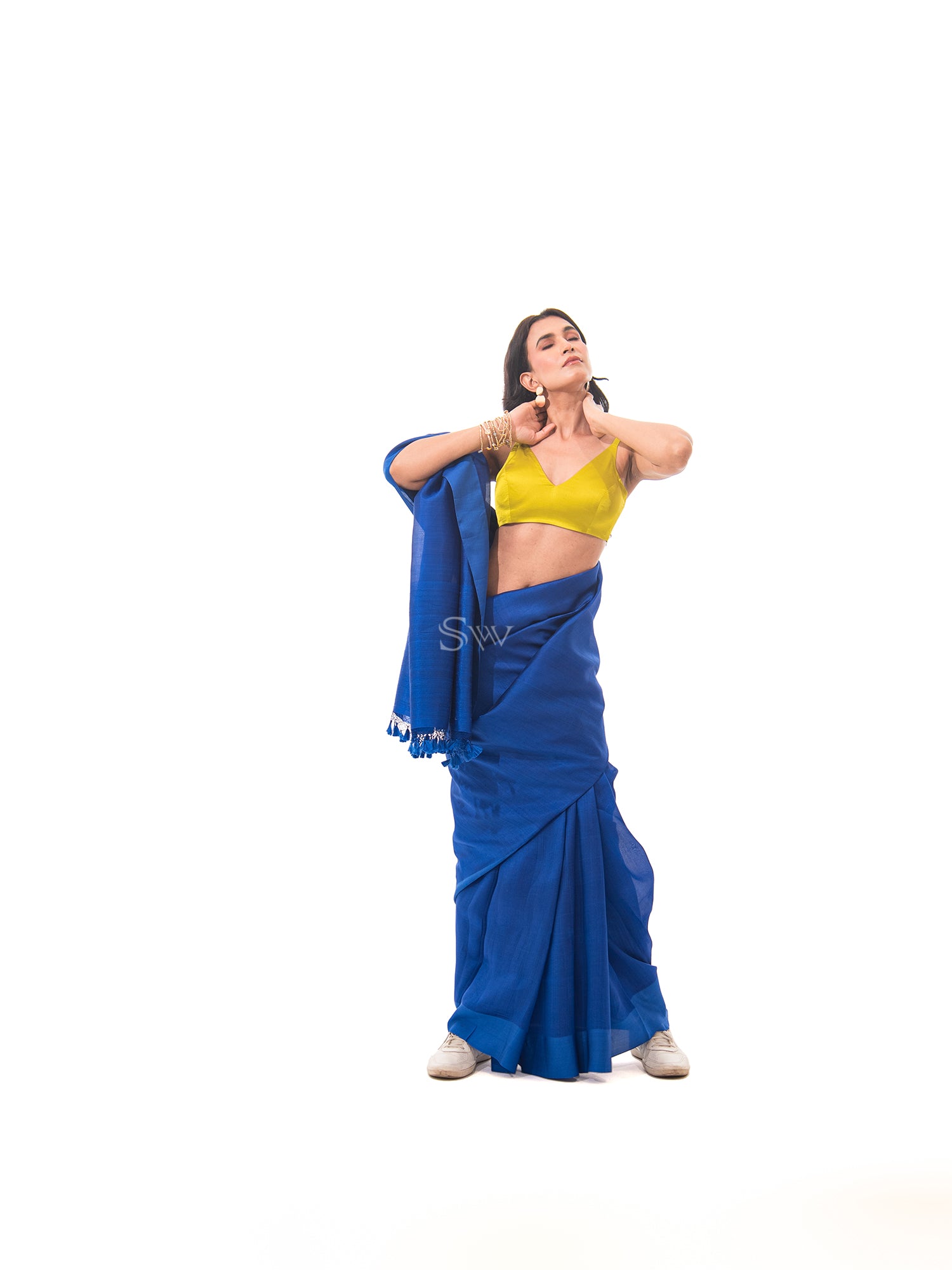 Royal Blue Plain Silk Handloom Saree - Sacred Weaves