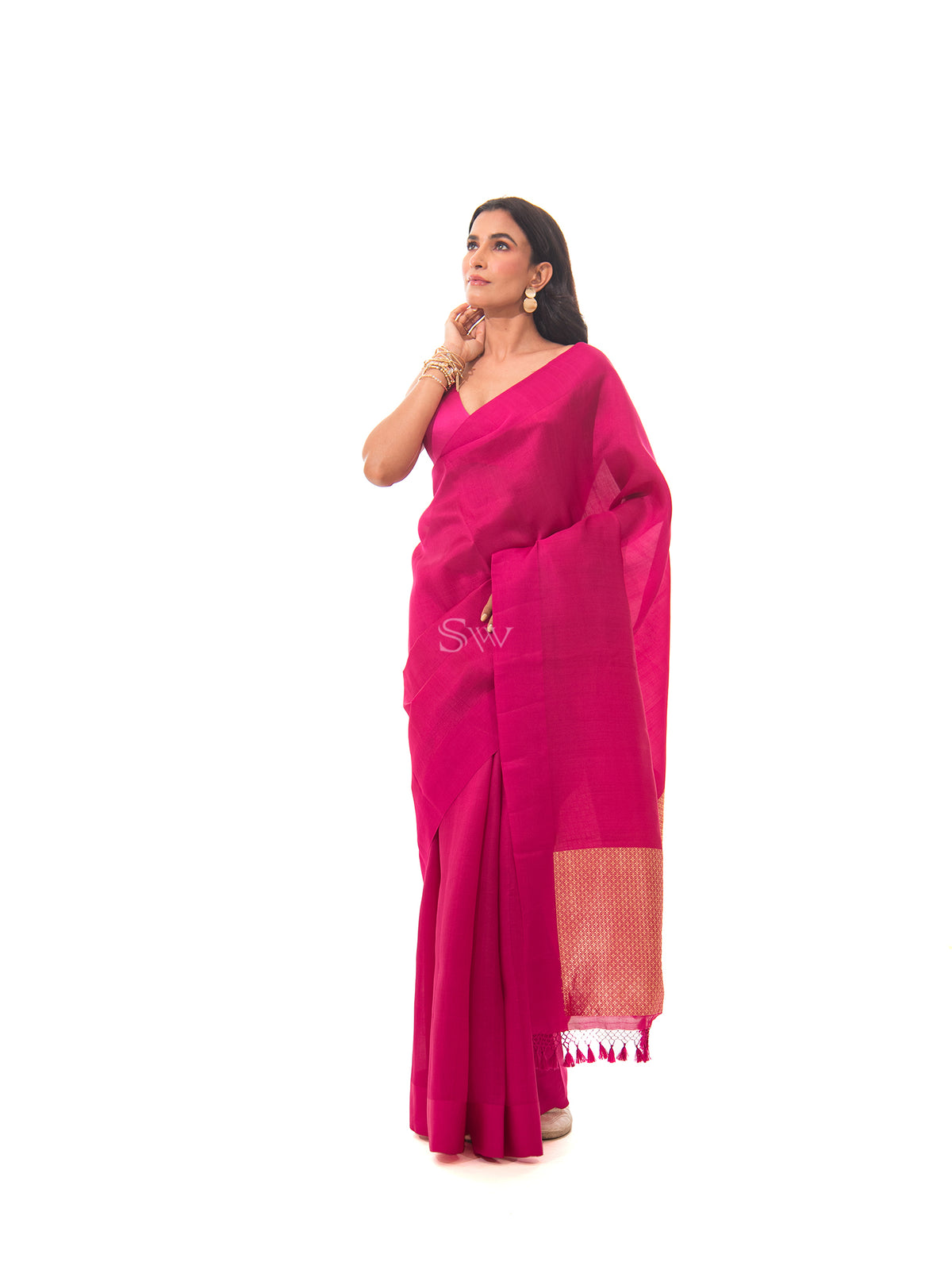 Dark Pink Plain Silk Handloom Saree - Sacred Weaves