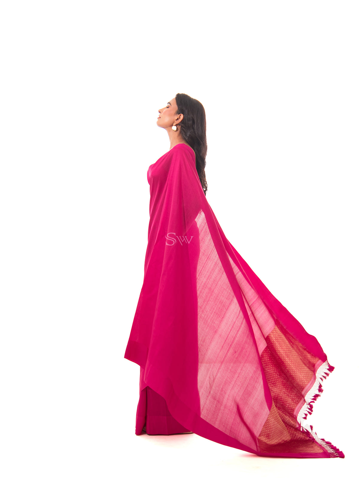 Dark Pink Plain Silk Handloom Saree - Sacred Weaves